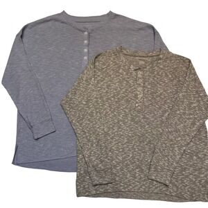 American Eagle Soft & Comfy Henley Bundle‎ 2 Ribbed Knit Tops Blue Gray Size M